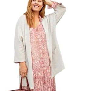 DONNI. Sandwash Ribbed Cardigan Grey Open Front Patch Pockets Duster Women's OS